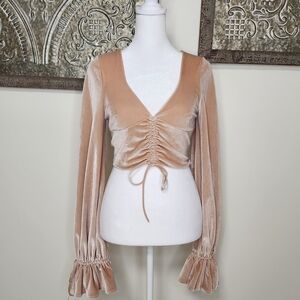 Oh Polly Dance Away Batch A Blush Velvet Long Sleeve Crop Top Sz 2 Club Party